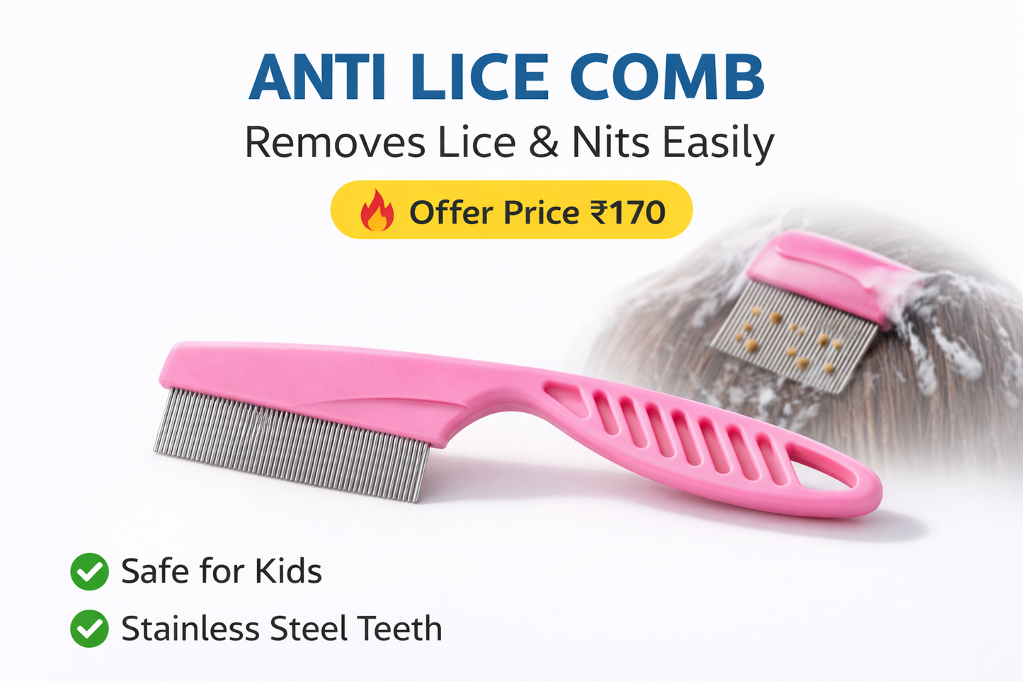 Professional Anti Lice & Nit Removal Comb – Stainless Steel Hair Lice Removal Comb for Kids & Adults | 🔥 Combo Offer – Buy 2 Comb & Save ₹40